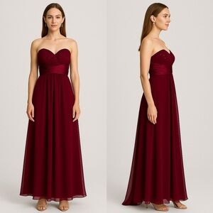 Bill Levkoff Red Strapless Pleated Formal Gown Size 12 Bridesmaid Prom Dress